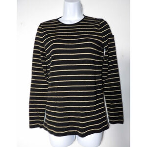 Lauren Ralph Lauren Womens Medium Shirt Tee Long Sleeve Black Gold Striped Basic